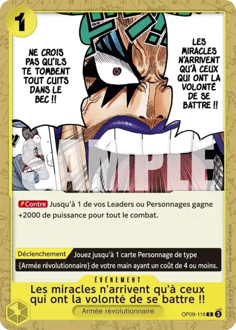 Carte One Piece Les miracles n’arrivent qu’à ceux qui ont la volonté de se battre !! OP09-116, extension Les nouveaux empereurs