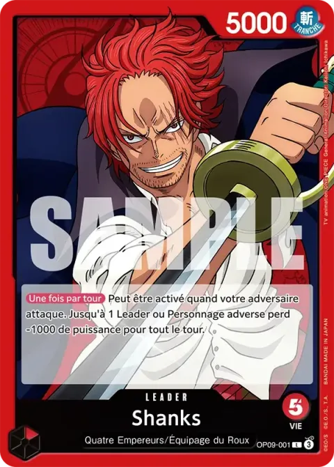 Carte One Piece Shanks OP09-001, extension Les nouveaux empereurs