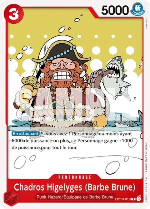 Carte One Piece Chadros Higelyges (Barbe Brune) OP10-010, extension Sang royal