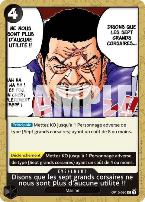 Carte One Piece Disons que les sept grands corsaires ne nous sont plus d’aucune utilité !! OP10-096, extension Sang royal