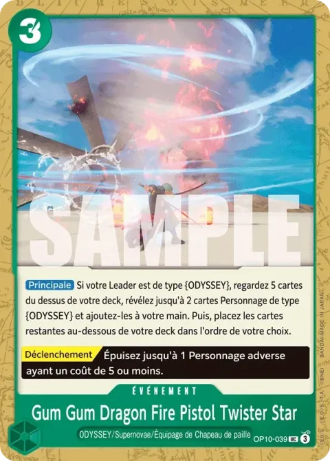 Carte One Piece Gum Gum Dragon Fire Pistol Twister Star OP10-039, extension Sang royal