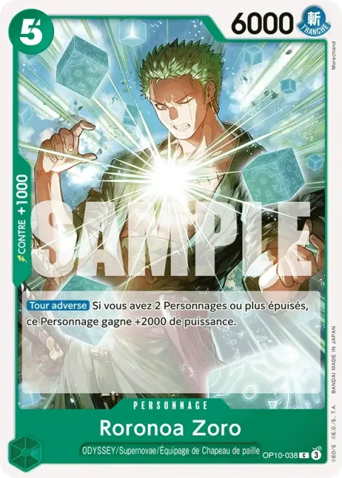 Carte One Piece Roronoa Zoro OP10-038, extension Sang royal