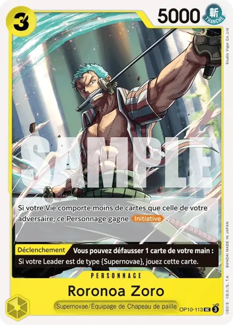 Carte One Piece Roronoa Zoro OP10-113, extension Sang royal