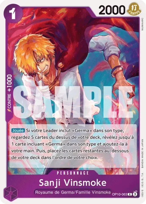 Carte One Piece Sanji Vinsmoke OP10-063, extension Sang royal