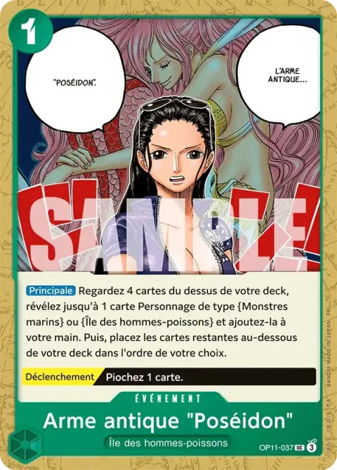 Carte One Piece Arme antique « Poséidon » OP11-037, extension Des poings vifs comme l’éclair