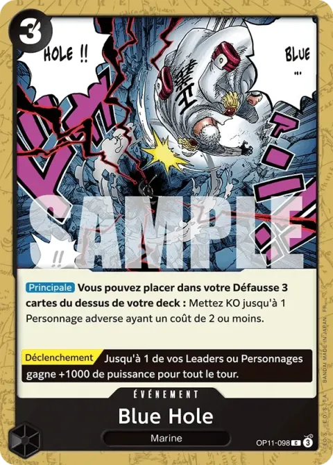 Carte One Piece Blue Hole OP11-098, extension Des poings vifs comme l’éclair