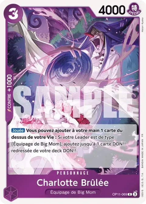 Carte One Piece Charlotte Brûlée OP11-069, extension Des poings vifs comme l’éclair