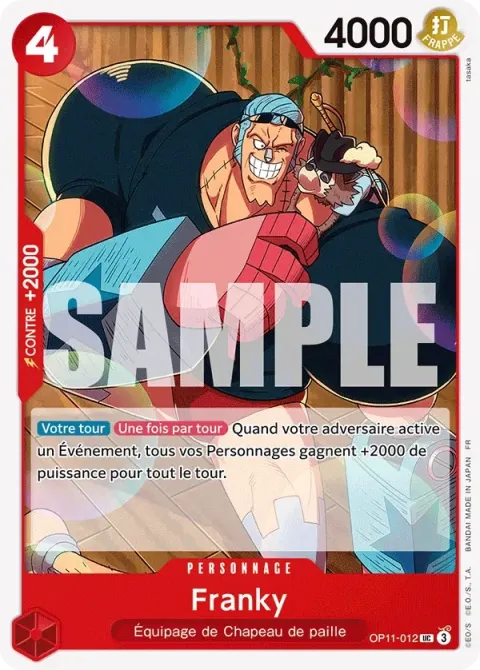 Carte One Piece Franky OP11-012, extension Des poings vifs comme l’éclair
