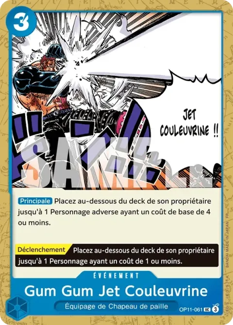 Carte One Piece Gum Gum Jet Couleuvrine OP11-061, extension Des poings vifs comme l’éclair