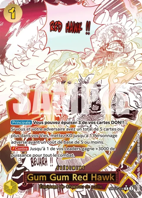 Carte One Piece Gum Gum Red Hawk OP11-114 · parallèle, extension Des poings vifs comme l’éclair