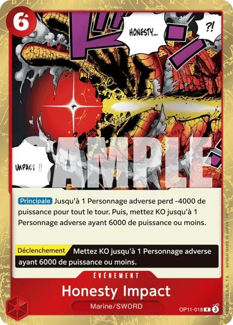 Carte One Piece Honesty Impact OP11-018, extension Des poings vifs comme l’éclair