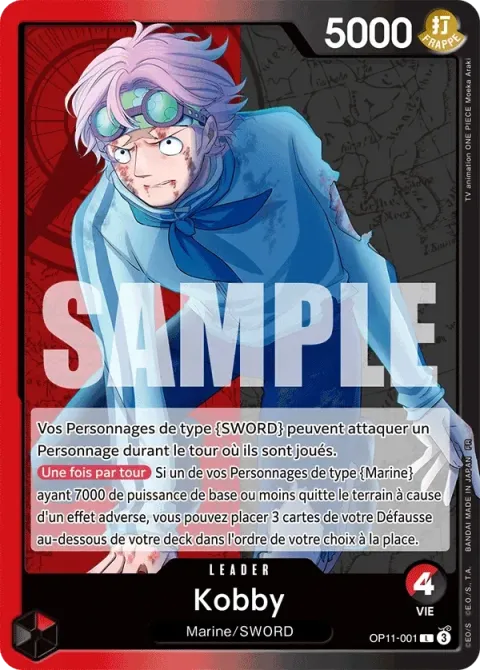 Carte One Piece Kobby OP11-001, extension Des poings vifs comme l’éclair