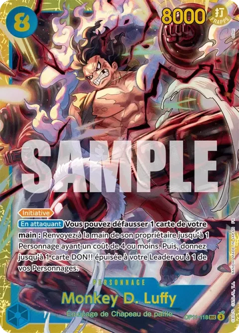 Carte One Piece Monkey D. Luffy OP11-118, extension Des poings vifs comme l’éclair