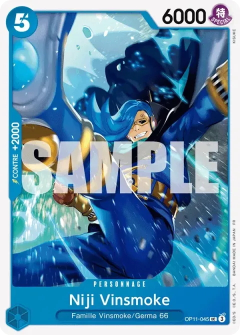 Carte One Piece Niji Vinsmoke OP11-045, extension Des poings vifs comme l’éclair