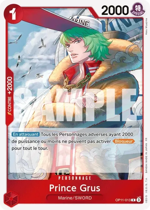 Carte One Piece Prince Grus OP11-013, extension Des poings vifs comme l’éclair