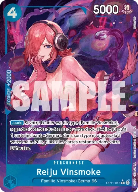Carte One Piece Reiju Vinsmoke OP11-047 · parallèle, extension Des poings vifs comme l’éclair