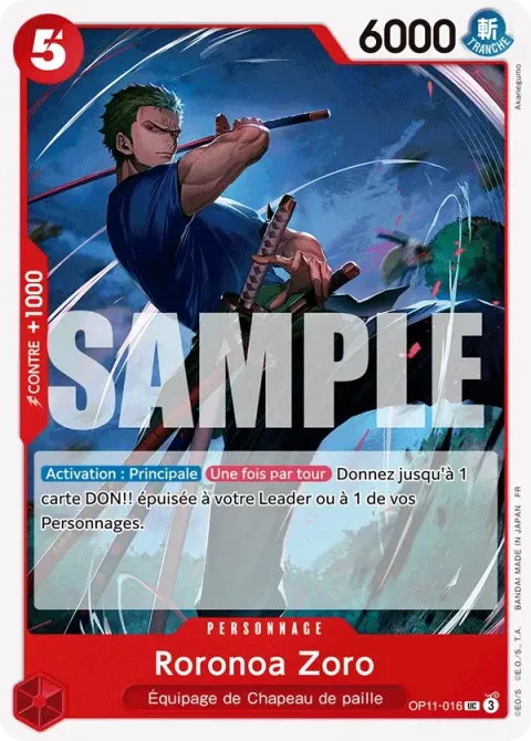 Carte One Piece Roronoa Zoro OP11-016, extension Des poings vifs comme l’éclair