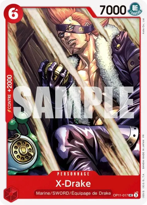 Carte One Piece X-Drake OP11-017, extension Des poings vifs comme l’éclair
