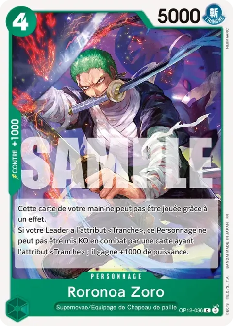 Carte One Piece Roronoa Zoro OP12-036, extension L’héritage du maître