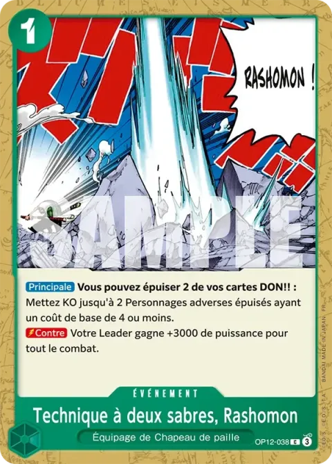 Carte One Piece Technique à deux sabres, Rashomon OP12-038, extension L’héritage du maître