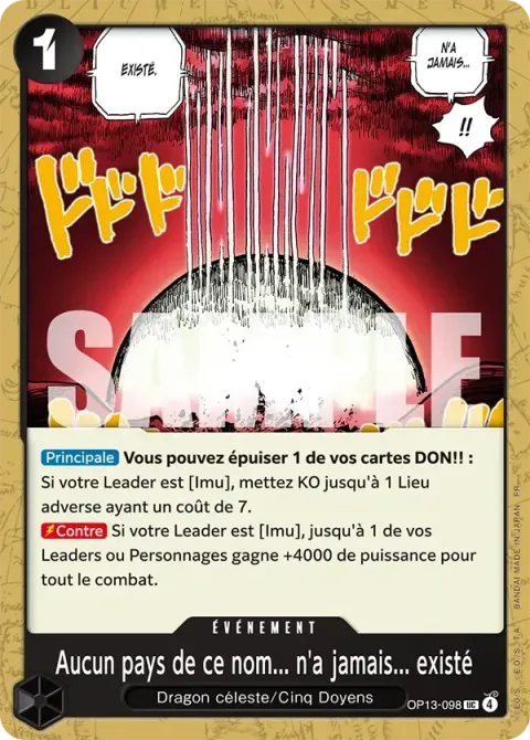 Carte One Piece Aucun pays de ce nom… n’a jamais… existé OP13-098, extension Successeurs