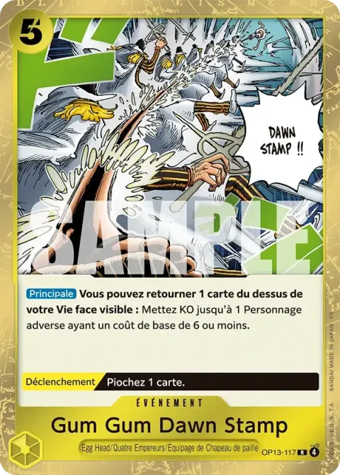 Carte One Piece Gum Gum Dawn Stamp OP13-117, extension Successeurs