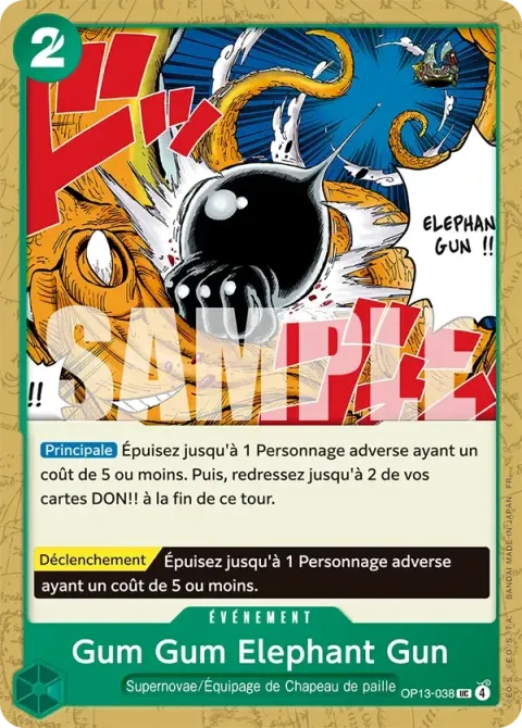 Carte One Piece Gum Gum Elephant Gun OP13-038, extension Successeurs