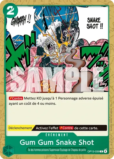 Carte One Piece Gum Gum Snake Shot OP13-039, extension Successeurs