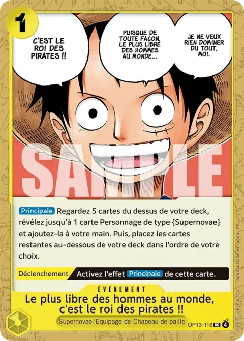 Carte One Piece Le plus libre des hommes au monde, c’est le roi des pirates !! OP13-116, extension Successeurs