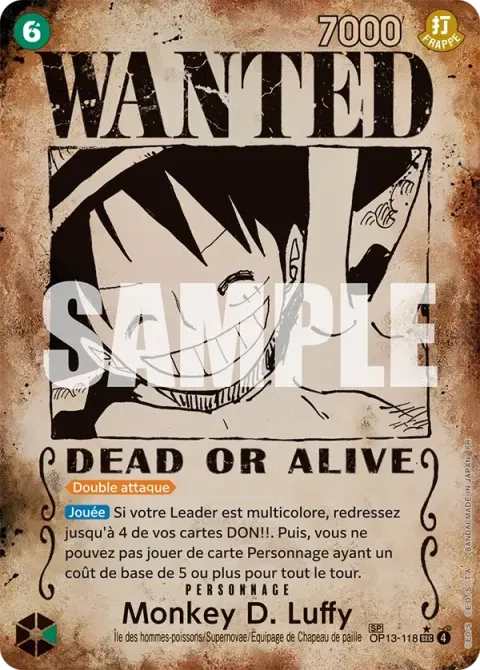 Carte One Piece Monkey D. Luffy OP13-118 · parallèle 4, extension Successeurs