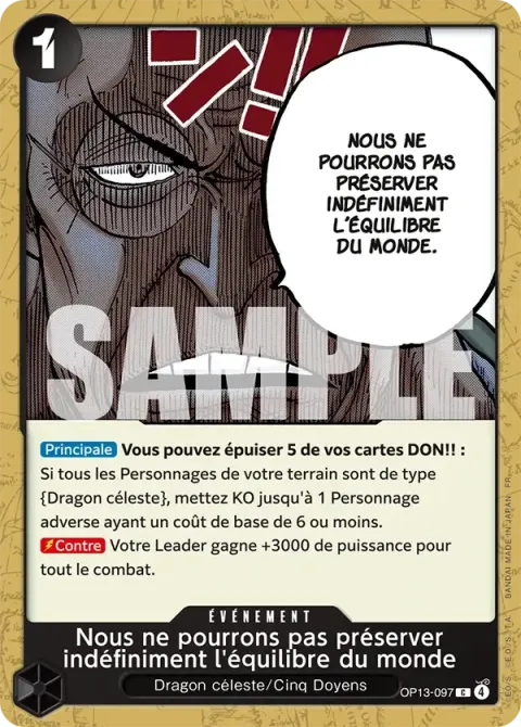 Carte One Piece Nous ne pourrons pas préserver indéfiniment l’équilibre du monde OP13-097, extension Successeurs