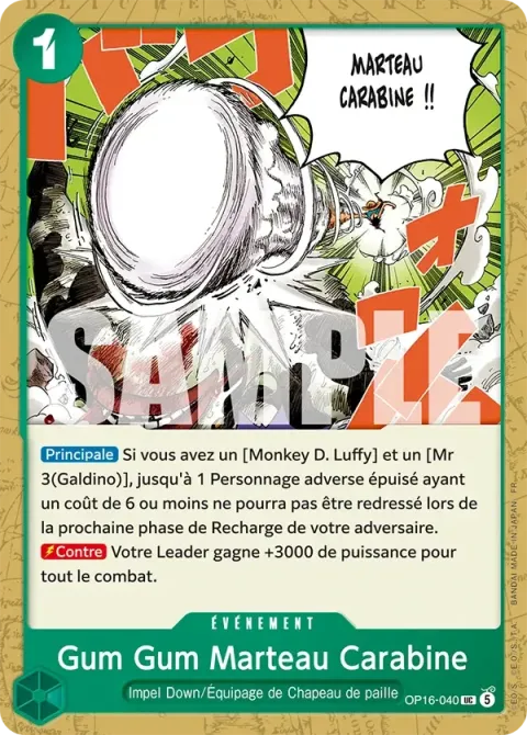 Carte One Piece Gum Gum Marteau Carabine OP16-040, extension L’heure de la bataille décisive
