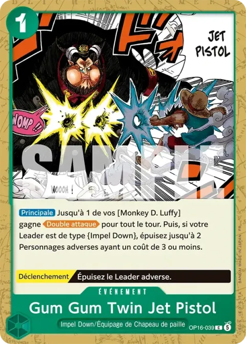 Carte One Piece Gum Gum Twin Jet Pistol OP16-039, extension L’heure de la bataille décisive