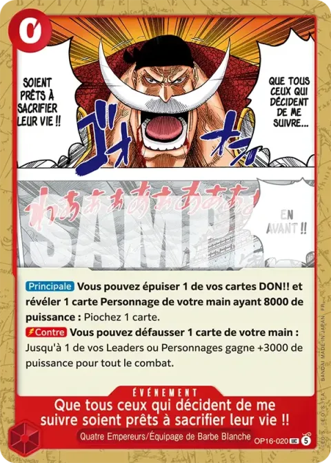 Carte One Piece Que tous ceux qui décident de me suivre soient prêts à sacrifier leur vie !! OP16-020, extension L’heure de la bataille décisive