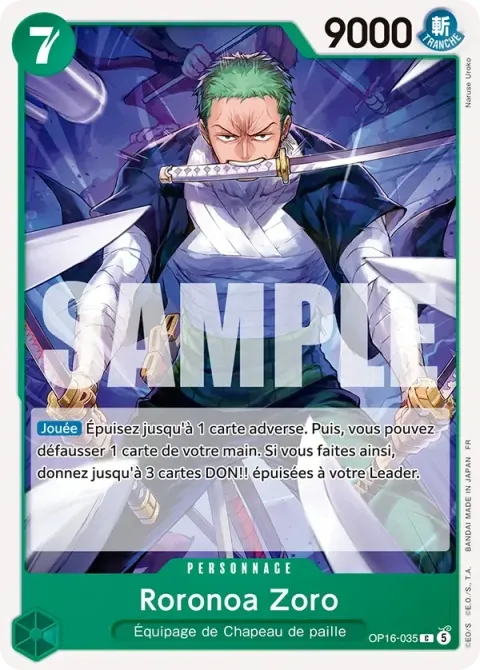 Carte One Piece Roronoa Zoro OP16-035, extension L’heure de la bataille décisive