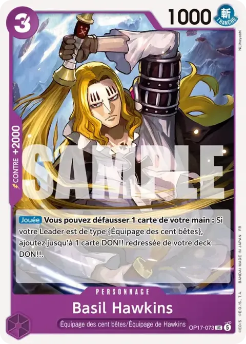 Carte One Piece Basil Hawkins OP17-073, extension Les guerriers les plus puissants au monde