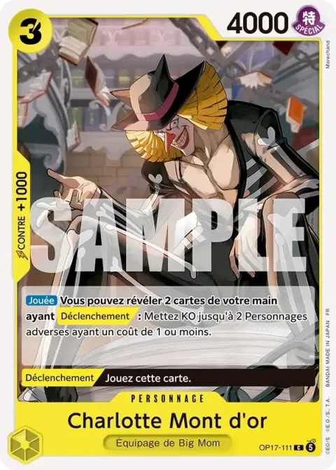 Carte One Piece Charlotte Mont d’or OP17-111, extension Les guerriers les plus puissants au monde
