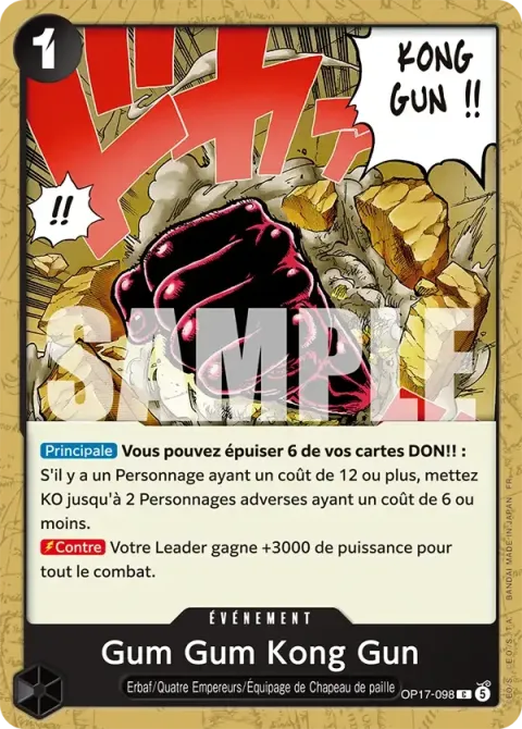 Carte One Piece Gum Gum Kong Gun OP17-098, extension Les guerriers les plus puissants au monde