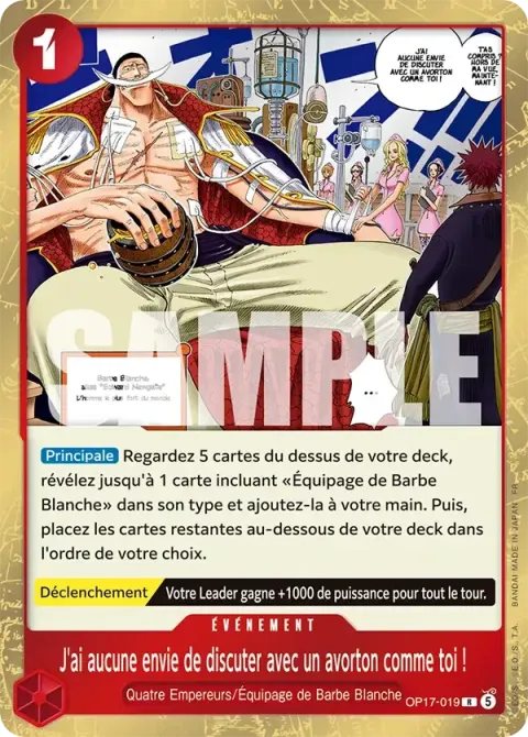 Carte One Piece J’ai aucune envie de discuter avec un avorton comme toi ! OP17-019, extension Les guerriers les plus puissants au monde