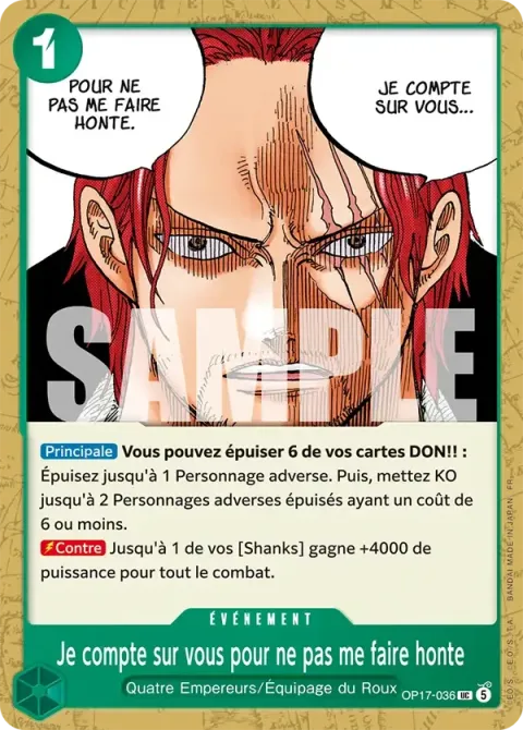 Carte One Piece Je compte sur vous pour ne pas me faire honte OP17-036, extension Les guerriers les plus puissants au monde
