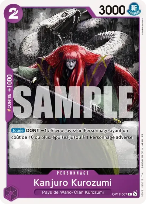 Carte One Piece Kanjuro Kurozumi OP17-067, extension Les guerriers les plus puissants au monde