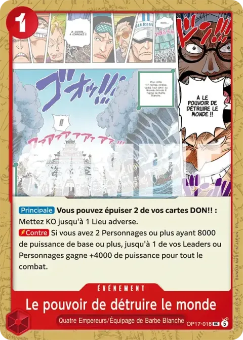 Carte One Piece Le pouvoir de détruire le monde OP17-018, extension Les guerriers les plus puissants au monde