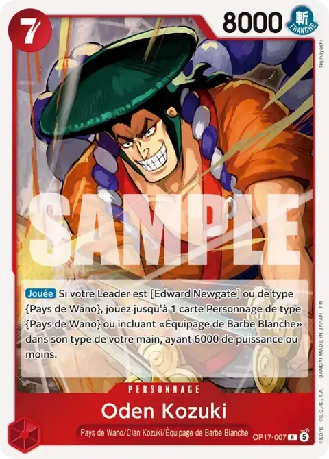 Carte One Piece Oden Kozuki OP17-007, extension Les guerriers les plus puissants au monde