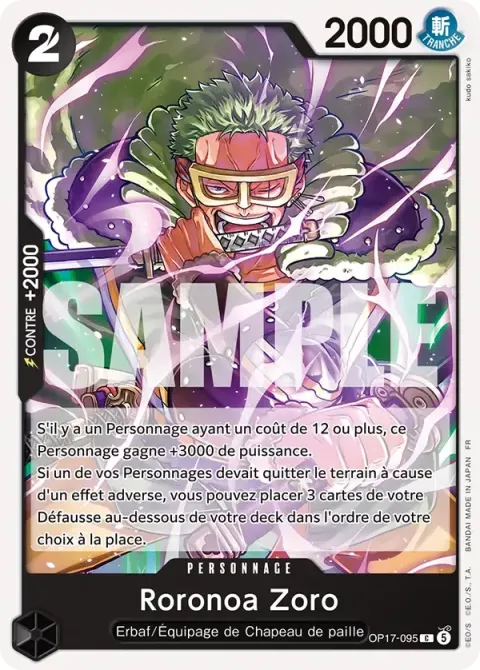 Carte One Piece Roronoa Zoro OP17-095, extension Les guerriers les plus puissants au monde