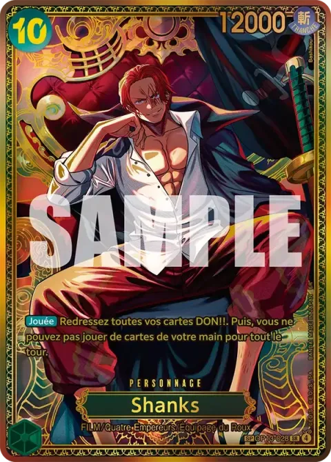 Carte One Piece Shanks OP13-028 · parallèle 2, extension Les guerriers les plus puissants au monde