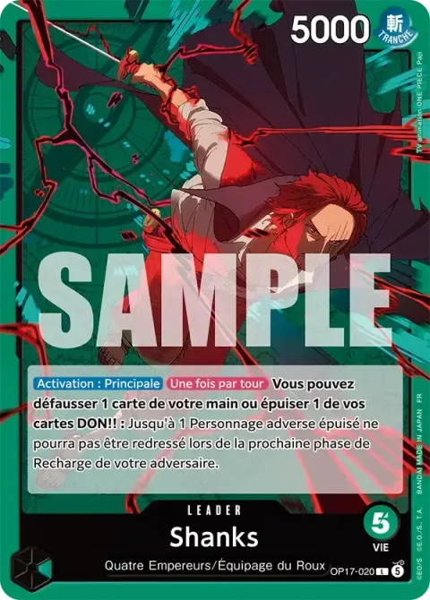 Carte One Piece Shanks OP17-020, extension Les guerriers les plus puissants au monde