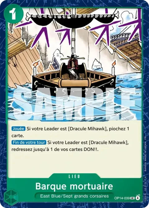 Carte One Piece Barque mortuaire OP14-039, extension Les sept de la mer d’azur