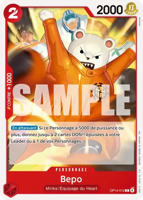 Carte One Piece Bepo OP14-012, extension Les sept de la mer d’azur