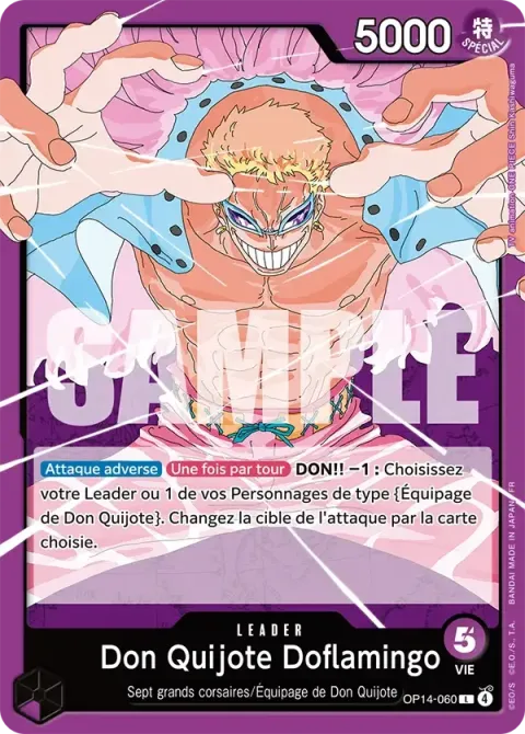 Carte One Piece Don Quijote Doflamingo OP14-060, extension Les sept de la mer d’azur