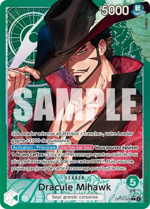 Carte One Piece Dracule Mihawk OP14-020 · parallèle, extension Les sept de la mer d’azur